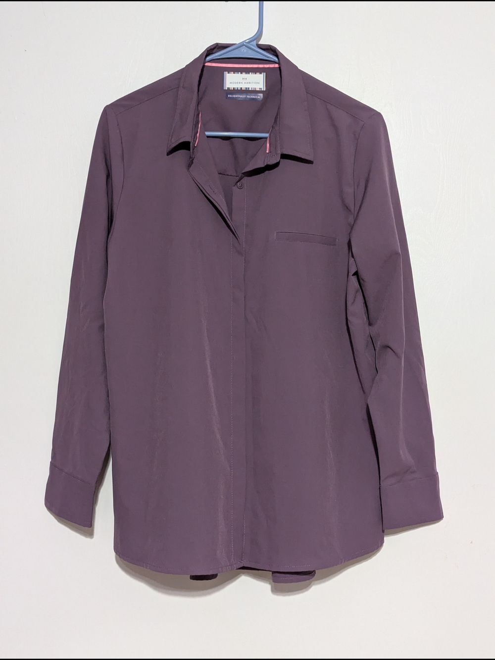 Long Sleeve Blouse Button-Up Shirt - Purple